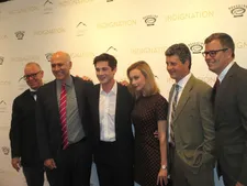 James Schamus, Howard Cohen, Logan Lerman, Sarah Gadon in Mary Katrantzou, Andrew Bregman, Eric D'arbeloff